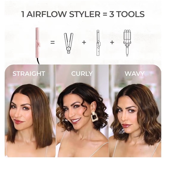 Airflow Curling Flat Iron Hair Straightener Curler 2in1 Ionic Curling Wand 1.25”